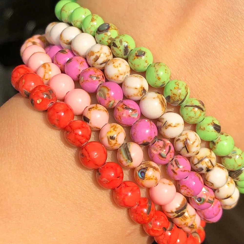 4 6 8 10 12mm Rosa Weiß Grün Blau Howlith Stein Runde Lose Shell Perlen Für DIY Schmuck Machen armband Charms Halskette 15'' – Detail 8