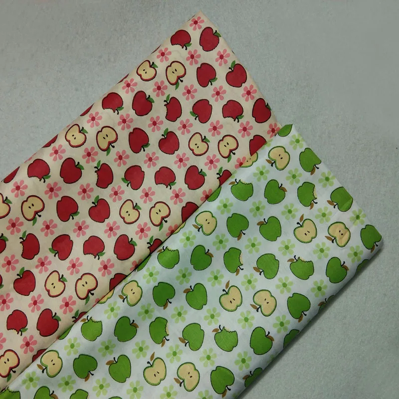

Cute Fresh Cartoon Red & Green Apple Printed Cotton Fabric for quilting bedding cloth DIY sewing