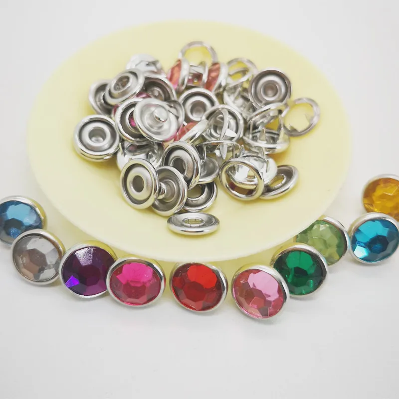 100SET 10mm rhinestone pearl Press Studs Snap Fastener Popper Prong Ring snap button for baby clothes | Дом и сад