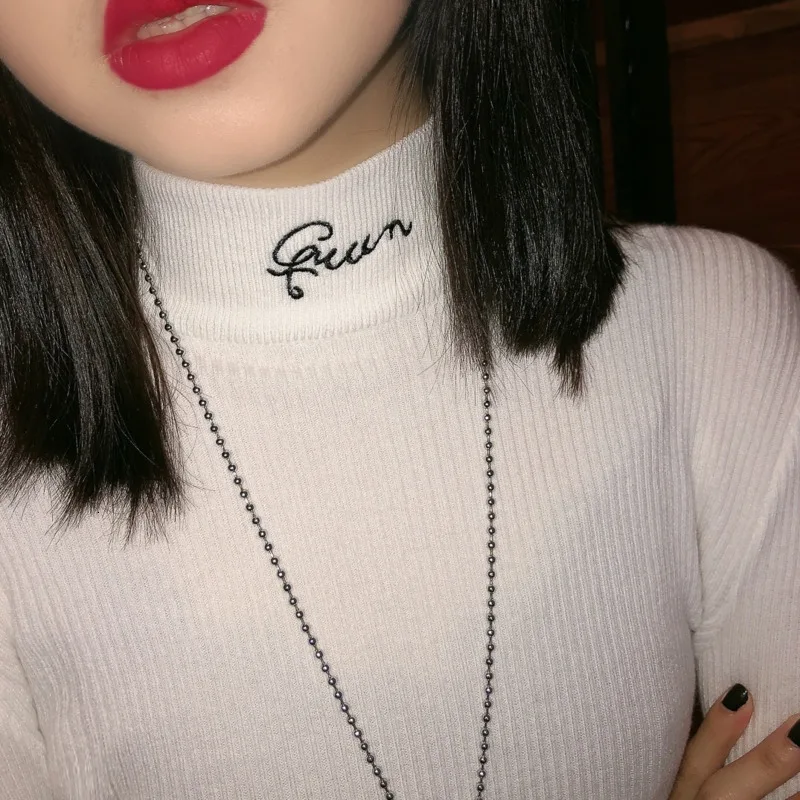 

[LANMREM] 2020 Spring New Products Fashion Half-high Collar Embroidered Letter Long Sleeve Warm Pullover PA697