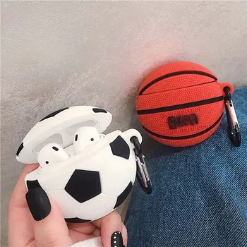 

Basketball Football Cartoon Case For airpods 1 2 Cover Wireless Bluetooh earphone airpod Carabiner Soft Silicone air pods Case