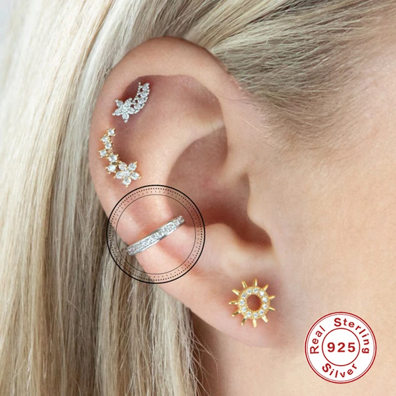 

BOAKO 1pcs 925 Sterling Silver Ear Cuffs AAAAA Zircon Luxury C Shape Clip On Earring For Women Fine Jewelry Cartilage Earcuff W5