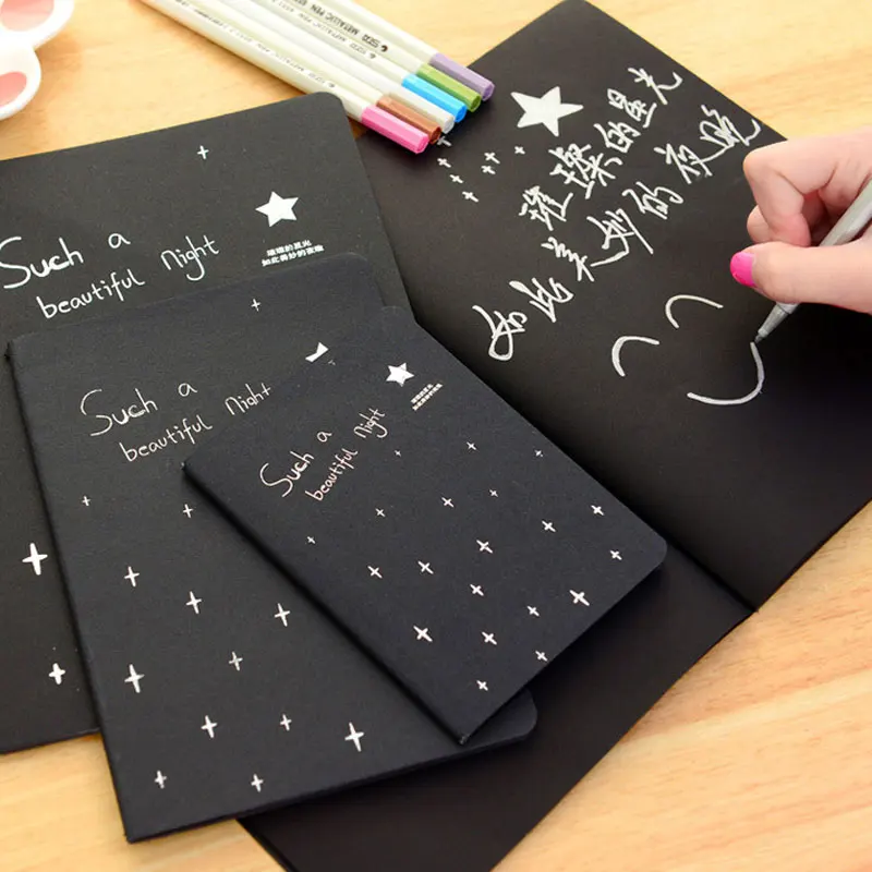 

Black Paper Notebook DIY Diary Planner Notepad Sketch Graffiti Notebook For Drawing Painting Planner Office School Stationery