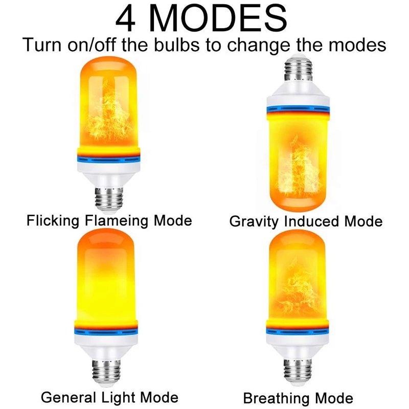 4 шт. в упаковке, E26, E27, лампочка с пламенем, 85-265 в, светодиодный светильник с эффектом пламени, лампочка с мерцающим эффектом, светодиодный светильник для рождественских украшений