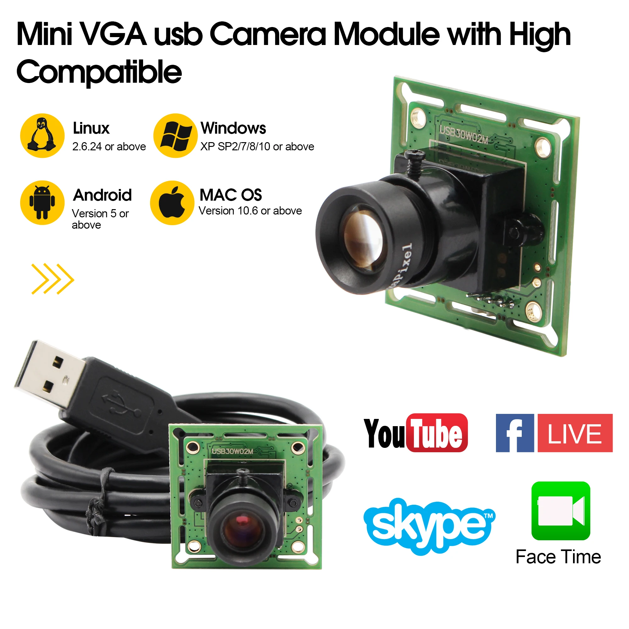ELP 640*480 VGA USB2.0 OmniVision OV7725 цветной CMOS M12 объектив USB модуль камеры с MJPEG 60 fps плата