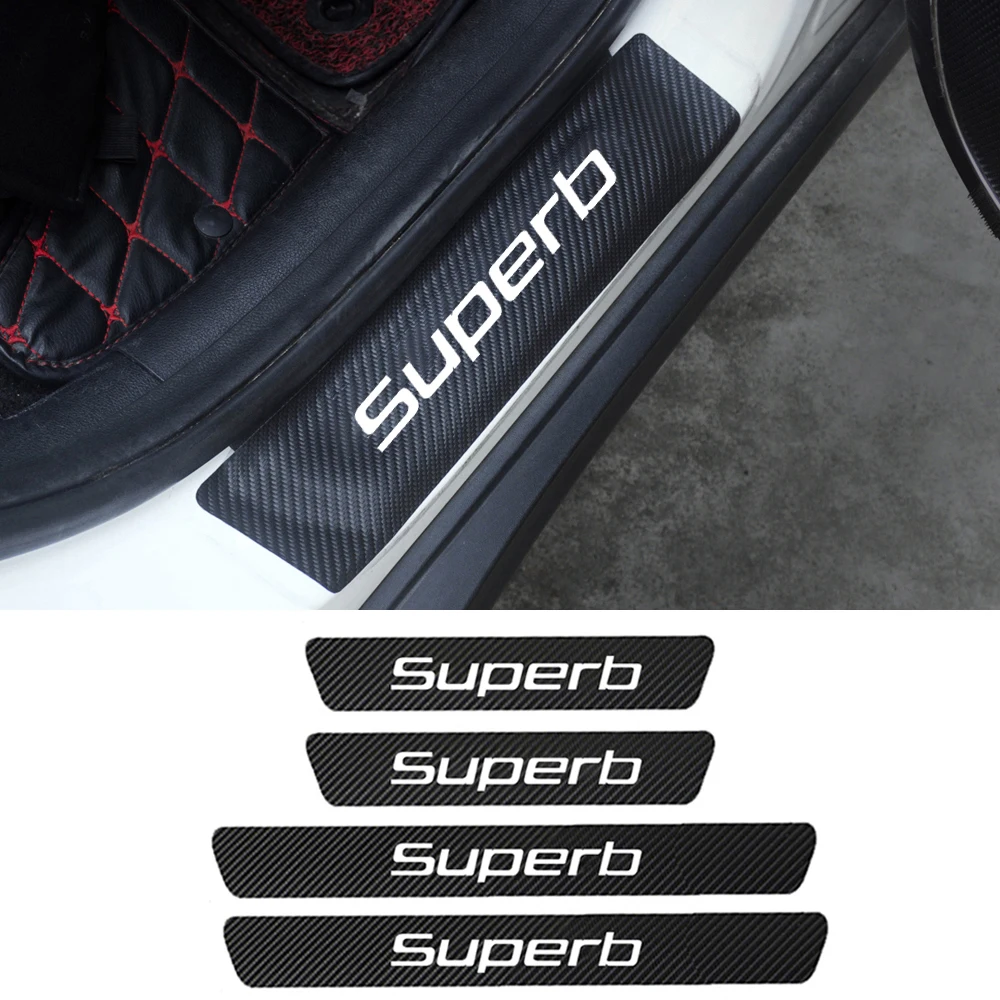 

For Skoda Superb 1 2 3 2001~2016 2017 2018 2019 2020 4pcs PU Leather Carbon Fiber Car Door Threshold Sill Sticker Accessories