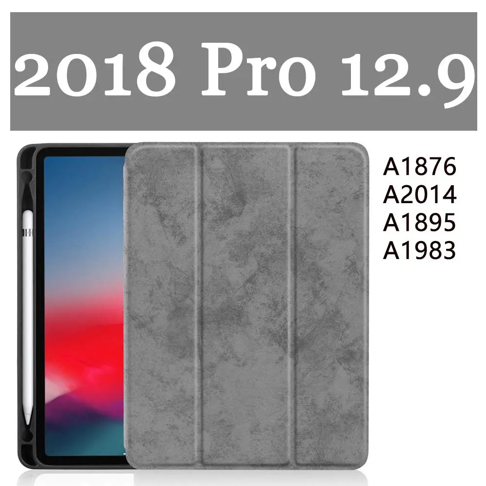 Gray 2018 Для iPad Pro 12,9 чехол с карандашом держатель Премиум из искусственной кожи TPU мягкий чехол для iPad Pro 12,9 чехол без ручки - Цвет: Gray 2018