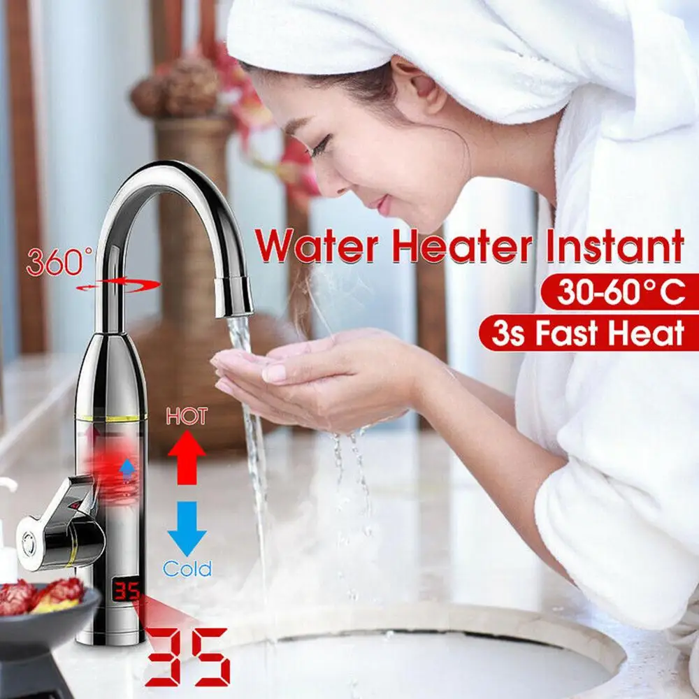 Grifo de agua de calefacción instantánea para cocina y baño, calentador de agua eléctrico giratorio de 220V con pantalla LED de temperatura