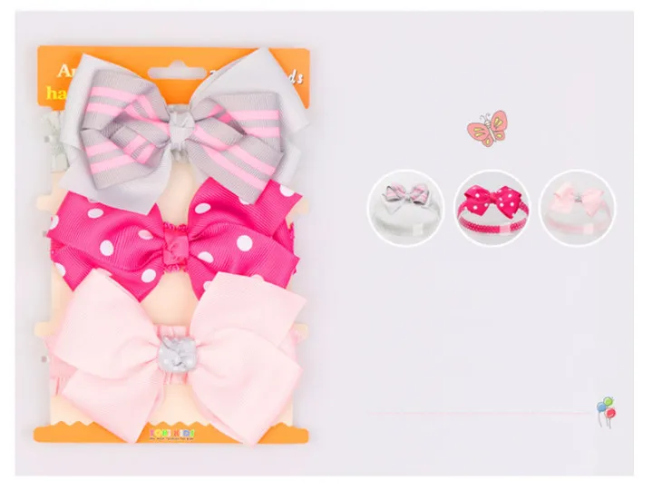 3   Fashion Cotton Bow Children's Hair Band Headwear Three Loaded Elastic Girls Headbands For Party Supplies ​​Gift To The Guests