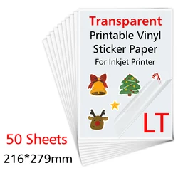 50 Sheets Printable Vinyl Sticker Paper Transparent Waterproof Self-Adhesive Copy Paper for Inkjet Printer to DIY Label Stickers