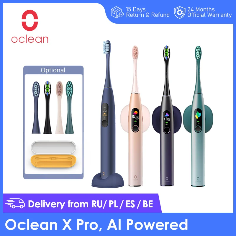 OCLEAN-cepillo de dientes eléctrico para adulto modelo X PRO, escobilla dental sónica 2 en 1 con pantalla táctil a Color, carga rápida, IPX7