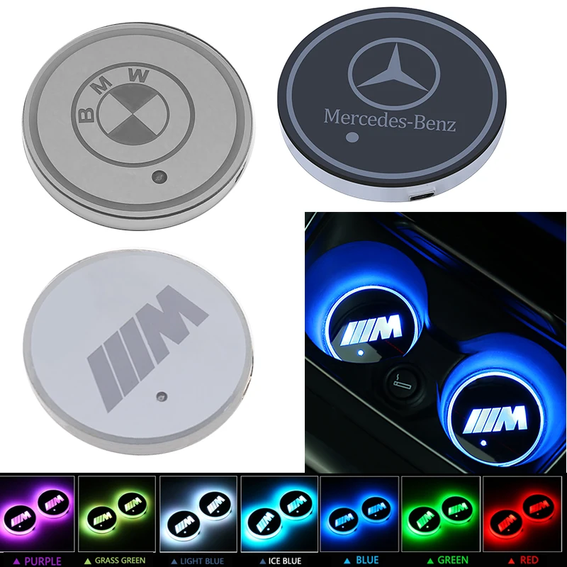 

2pc Colorful Car USB Light Anti Slip Water coaster Mat pad For BMW M AUDI Sline A5 A6 Mercedes Benz AMG Ford toyota volkswagen