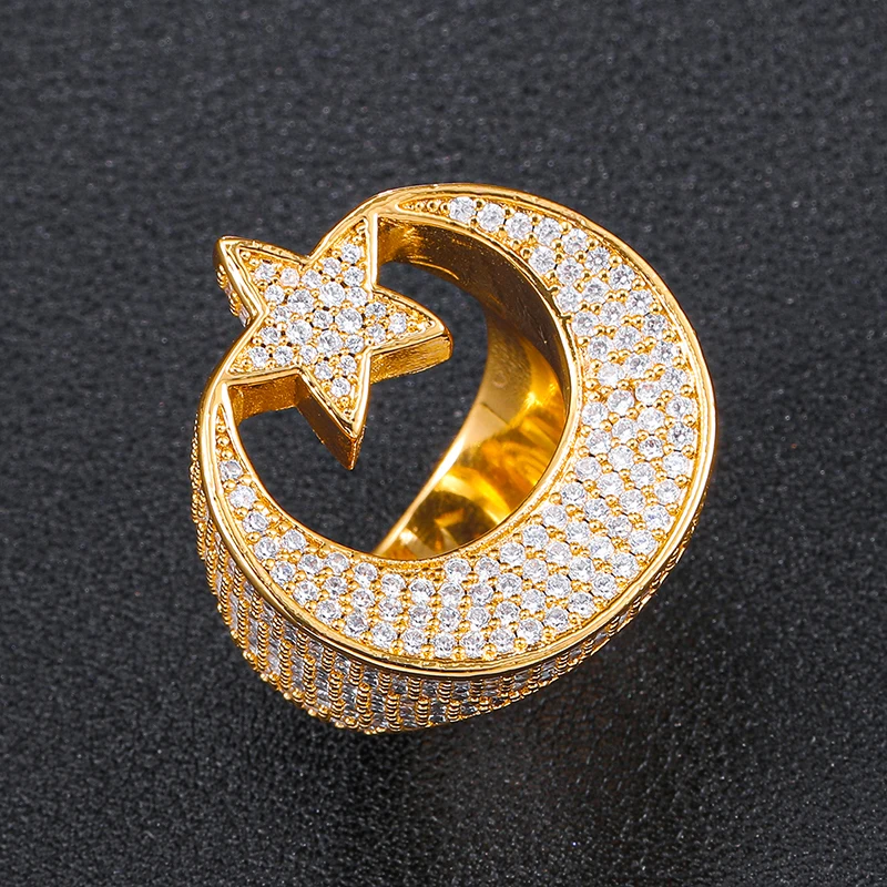 Hip Hop Popular CZ Stones Stars and Moon Rings Tready Bling