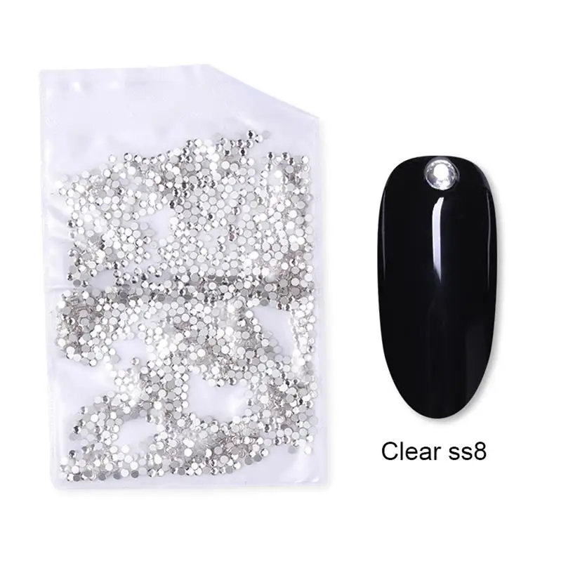 3D Nail Art Стразы красочный ноготь маникюрный-разные размеры шпильки Маникюр круглый плоский низ блестящие камни для ногтей прозрачное украшение для ногтей - Цвет: H-2- Clear ss8