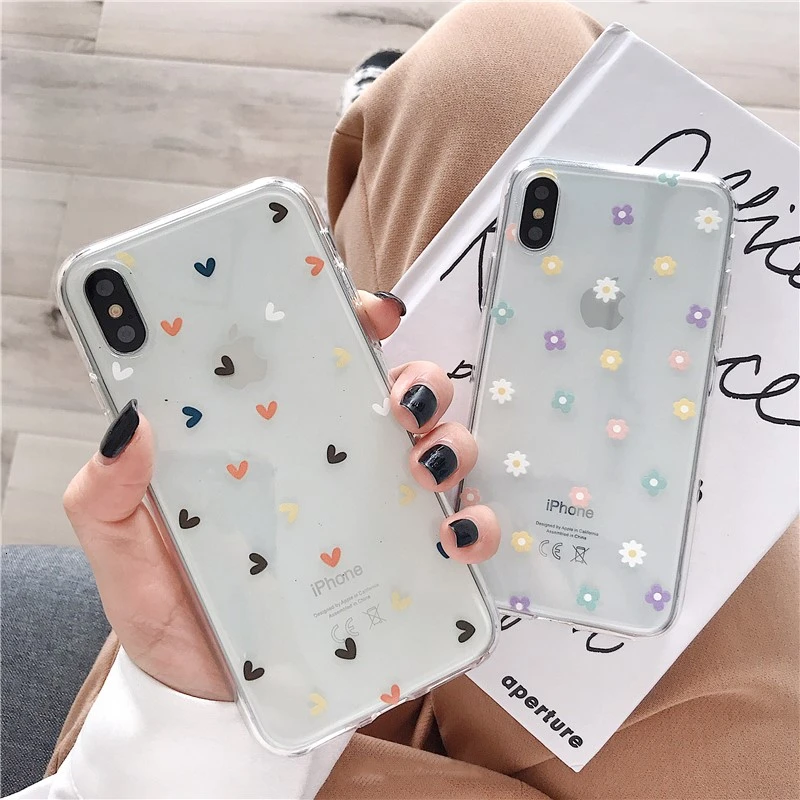 Floral Love Heart Transparent Silicone Phone Case For iphone 11 Pro XR X XS Max 6 6S 7 8 Plus Clear Soft TPU Back Cover fundas |