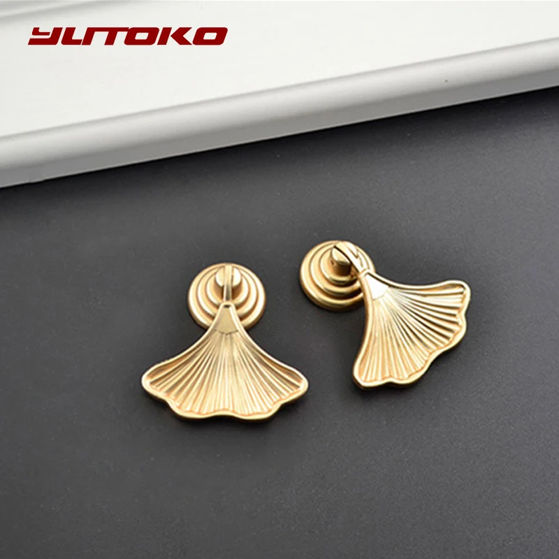 YUTOKO Gold Leaf 1 Piece Brass Handles Furniture Cabint Pulls Luxury Wardrobe Dresser Cupboard Cabinet Drawer Pulls Knobs DLS01