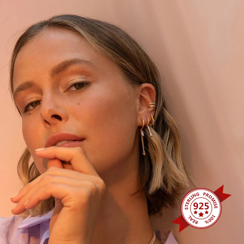 Three color Black/White/Rose Red Zircon Pendant 925 Sterling Silver Small Hoop Earrings for Women Simple Round Circle Earrings - Image 5