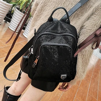 

Nylon Fabric Super Hot Female 2020 New Mesh Cloth Sequined Shoulder Wild Fashion Dual Purpose Backpack Large Capacity Travel Bag