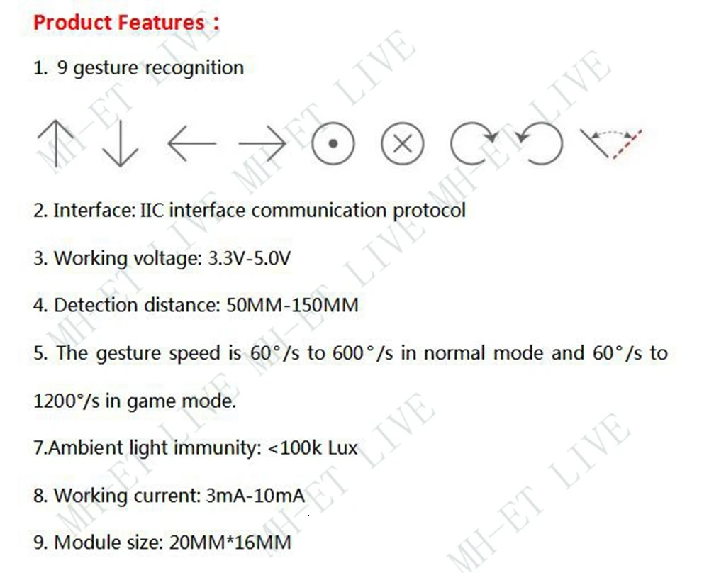 TZT PAJ7620U2 различные распознавания жестов сенсор модуль для Arduino встроенный 9 жестов IIC интерфейс Интеллектуальное распознавание