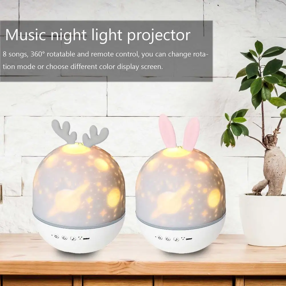 

Music Projector Night Light Rotation Starry Sky Projection Ligh Remote Control USB Desk Lamp 6 Themes 8 Song Kid Christmas Gift