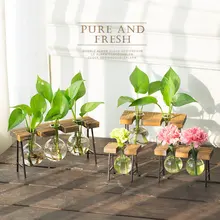 Стеклянная ваза гидропоники растения прозрачная ваза деревянная рамка Кофейня декор комнаты стол украшение ваза-террариум