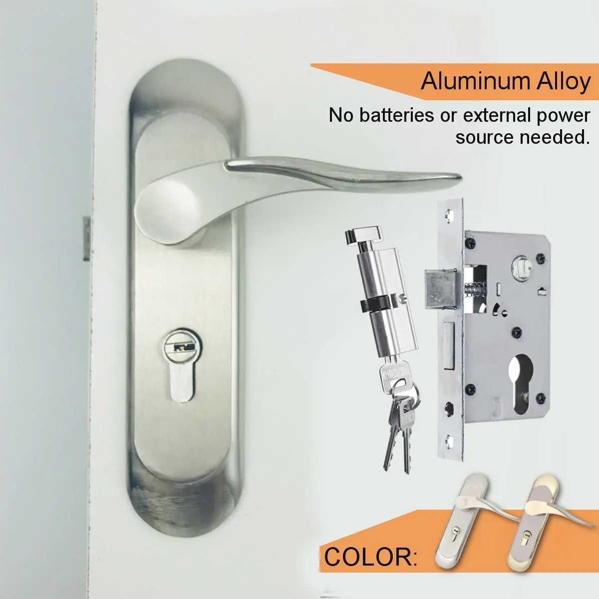 

Hot New Aluminum Alloy Mechanical Door Lock Handle Deadbolt Latch Tongue Interior Door Lock Keys Kit Home Office Security Door H