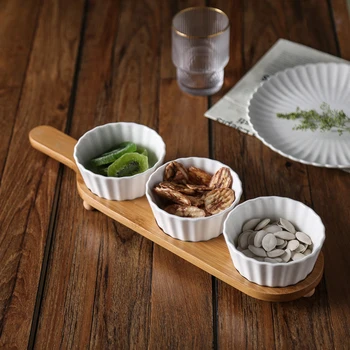

3pcs Art Ceramic Divided White Fruit Snack Plate European-style Small Cake Baking Bowl with Shelf Set Afternoon Tea Snack Plate