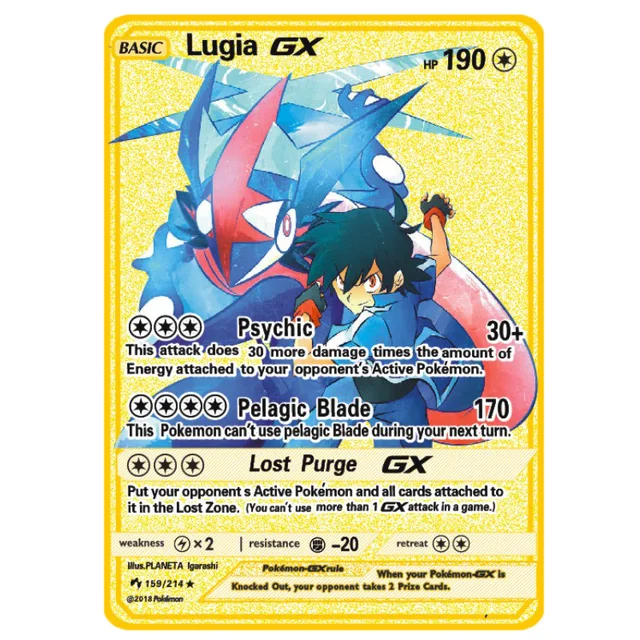 NEW Pokemon Gold Metal Flash Mewtwo Mew Big Pikachu Charizard Game Battle Collection Trading Action Figure Model Card for Kid 25