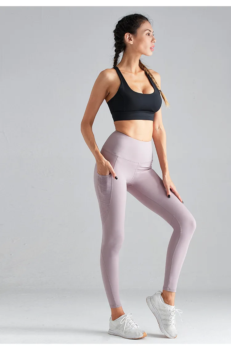 A Generation of Fat New Style High-waisted Buttock Lifting Fitness Pants Running Sports Leggings Mesh Pocket Yoga Pants Wom