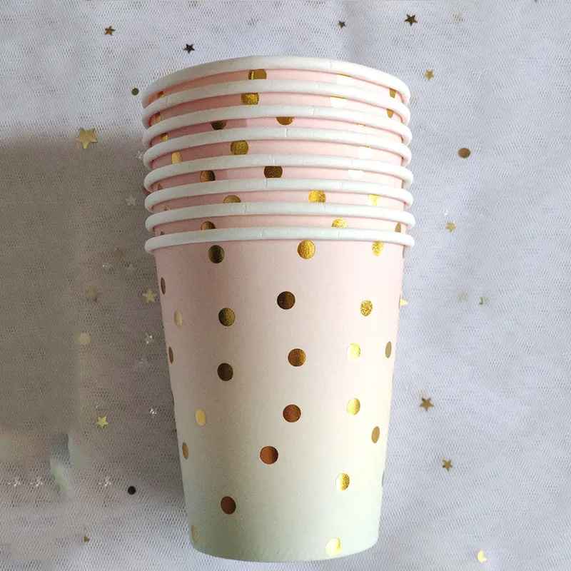 8pcs cups 8 шт. фольга золото точка Радуга вечерние принадлежности украшения торт блюдо Одноразовые бумажные тарелки Единорог русалка невесты душ сувениры - Цвет: 8pcs cups