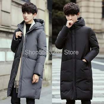 

Men's down jacket in the long section 2020 Winter students thick simple hooded casual warm jacket