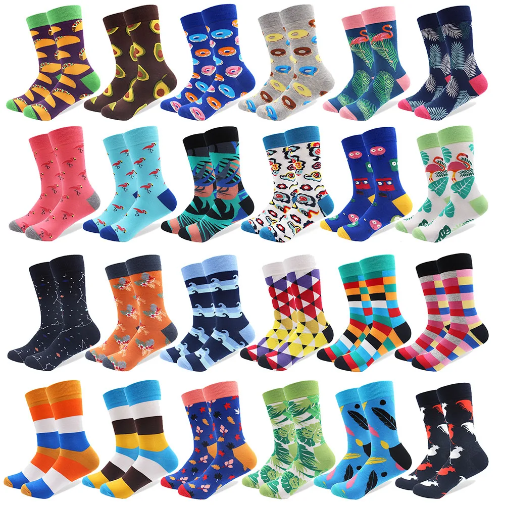 

Colorful Combed Cotton Socks Donut Avocado Flamingo Leaves Men Sock Novelty Skateboard Crew Casual Warm Happy Designer Socks