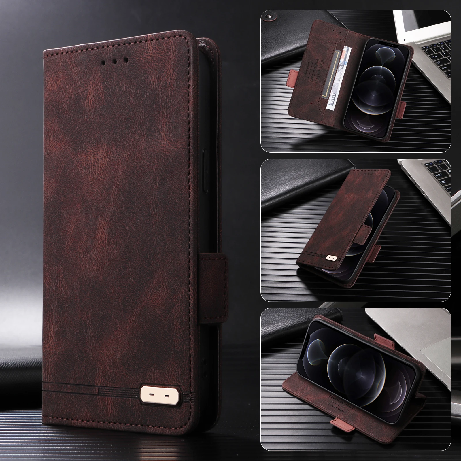 Luxury Leather Flip Wallet Case with Magnetic Cover
