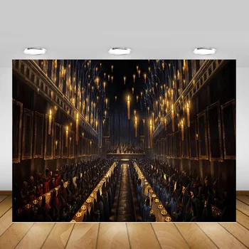 

Harry Magic School Photography Backdrop for Photo Shoot Magic Castle Dinner Cartoon Birthday Background Potterl Hand Drawing