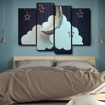 

Stars and Moon at Night Canvas Painting Art Wall Pictures Posters Prints for Living Room Home Decor No Framed