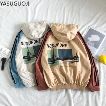 

YASUGUOJI Streetwear Hip Pop Cartoon Printed Mens Bomber Jackets New 2020 Spring Casual Hooded Jacket Male Varsity Jacket Men