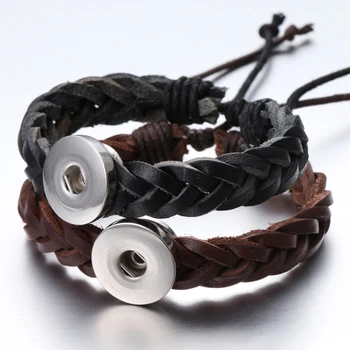 

10pcs/lot New Fashion DIY Snap Jewelry Button Bracelet Wrap Leather Weave Bracelet Fit 18MM Snap Jewelry Button Snap Bracelet