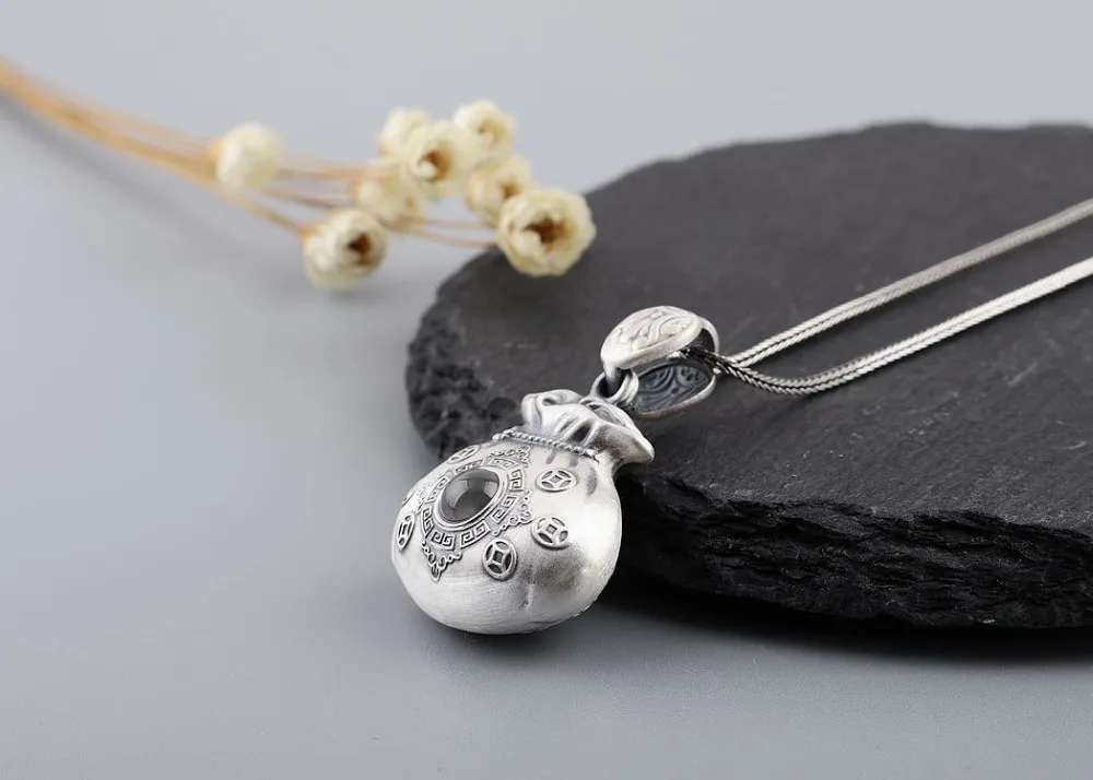 3D 999 Серебряная Тыква подвеска из чистого серебра, подвеска на удачу, подвеска на удачу