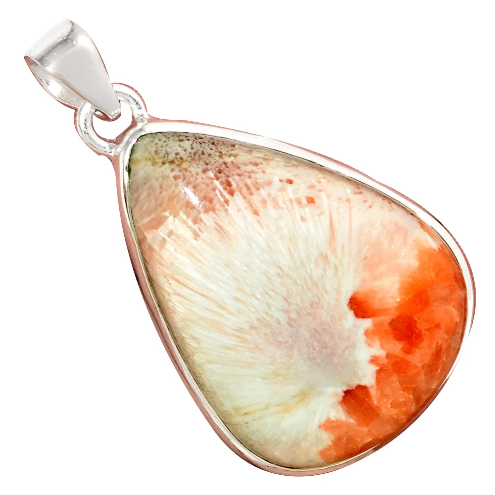

Genuine ORANGE SCOLECITE Pendant 925 Sterling Silver, Total Length : 45.4 mm, AP7077