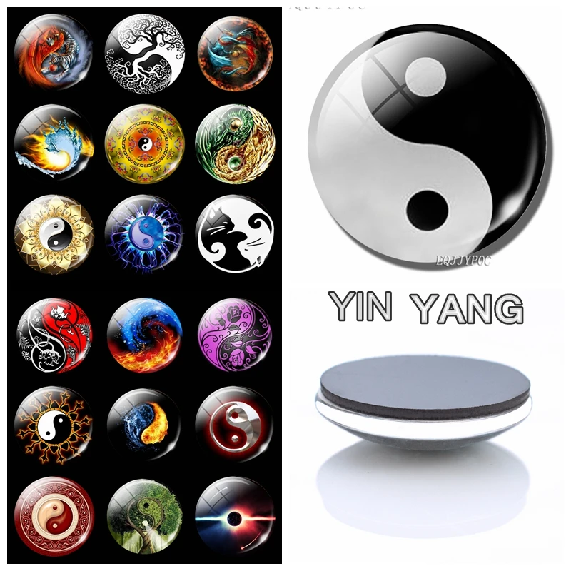 Chinese Yin Yang Eight Diagrams 30MM Fridge Black and White