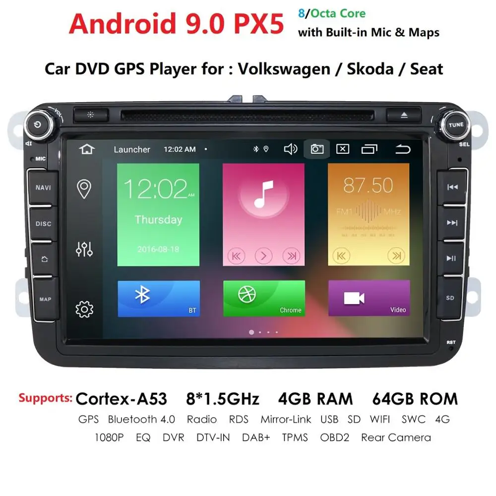 DSP ips Автомобильный мультимедийный плеер Android 9,0 gps 2 Din авторадио для VW/Volkswagen/Golf/Polo/Passat/b7/b6/SEAT/leon/Skoda