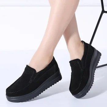 

TKN 2019 Spring Women Flats Platform Loafers Sneakers Shoes Leather Suede Slip on Creepers Casual Moccasins Woman Shoes 8714