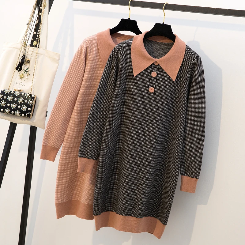 

New Large-sized Women's Lapel Knitted Sweater In Spring Dress