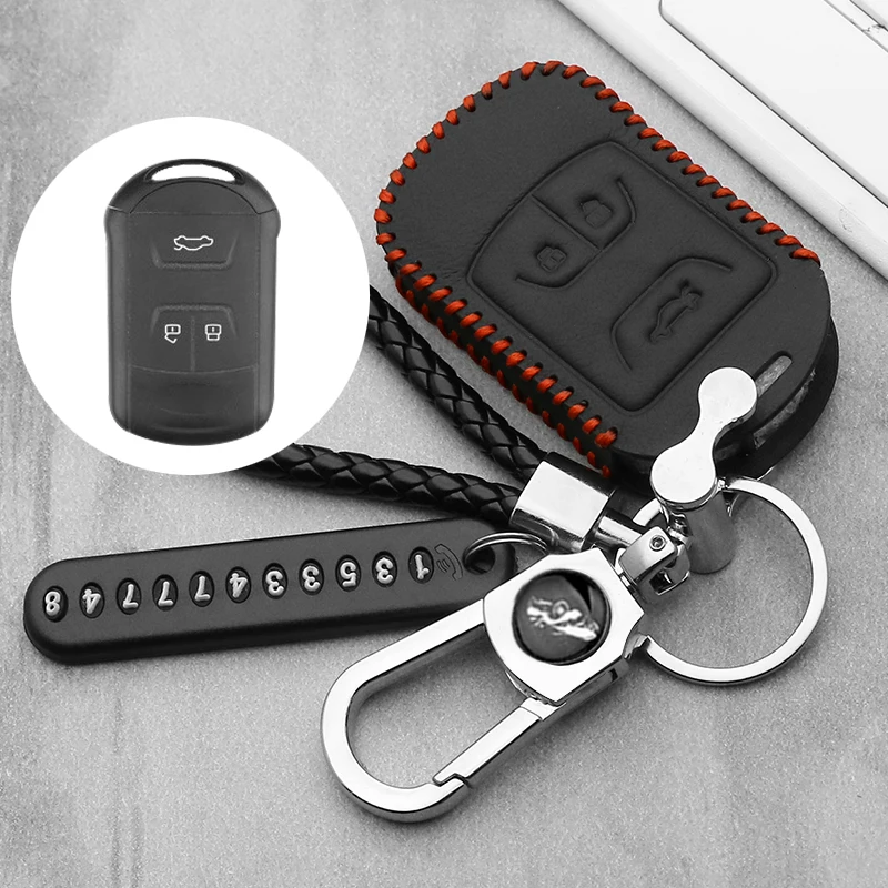 

Leather Car Key Case For Chery Tiggo 3 5 Chery ARRIZO 3 7 Chery E3 E5 Bonus 3 Buttons Smart Remote Fob Cover Keychain Bag