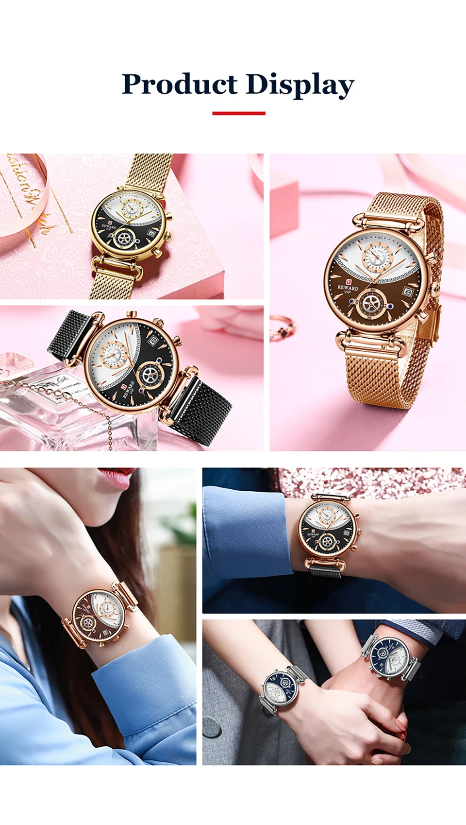 Orologi da coppia Cronografo Calendario Orologi da polso con cinturino in maglia di acciaio inossidabile Orologio da polso da donna impermeabile al quarzo_voghion.com