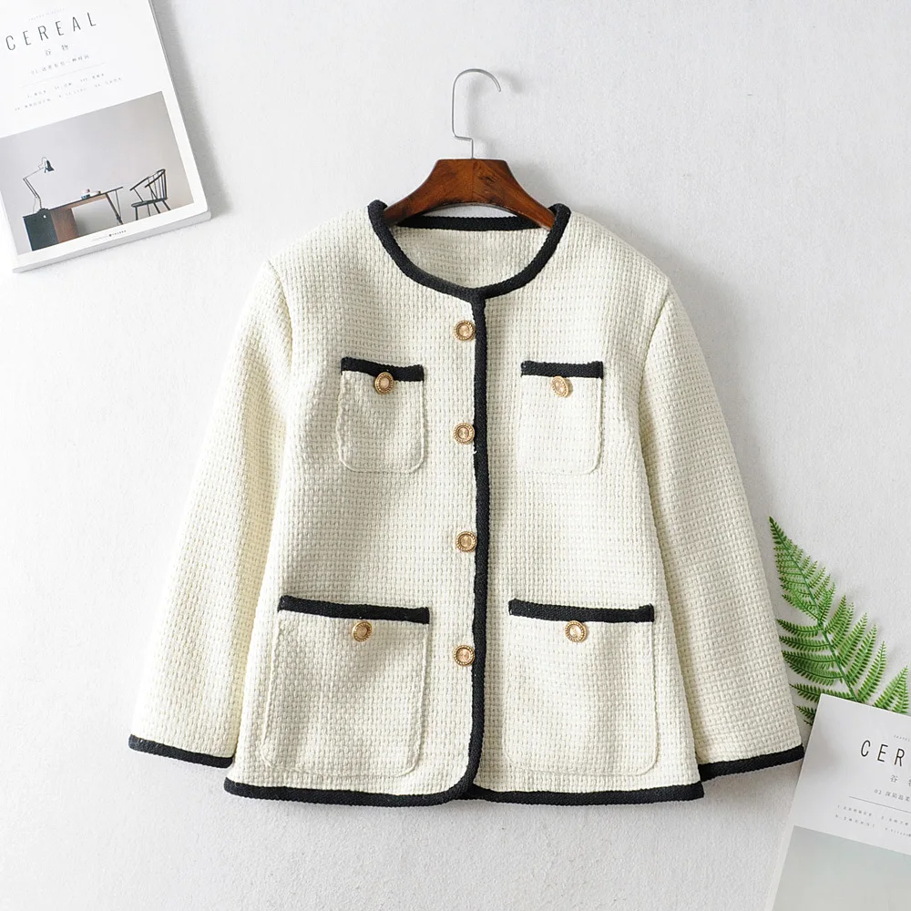 

F5046-Western Style WOMEN'S Dress 2019 Spring And Autumn New Style Graceful Crew Neck Tweed Cardigan Coat Women's