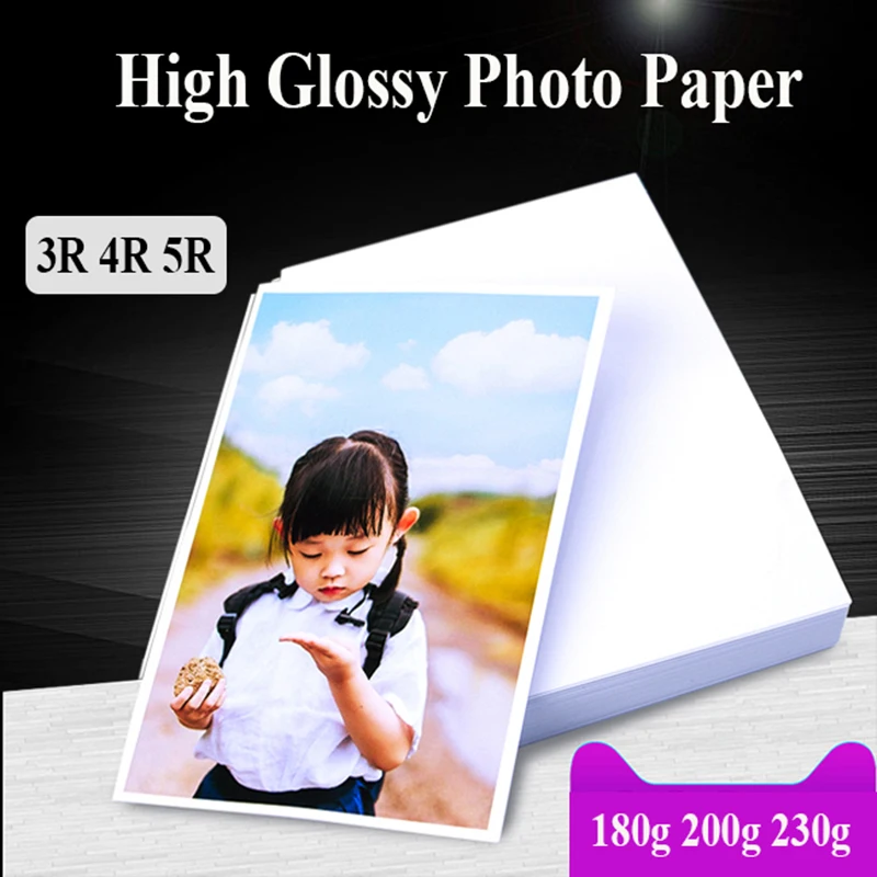 

Photo Paper white back 3R 4R 5R 100 sheets For Inkjet Printer High Glossy Photographic Coated Printing Paper