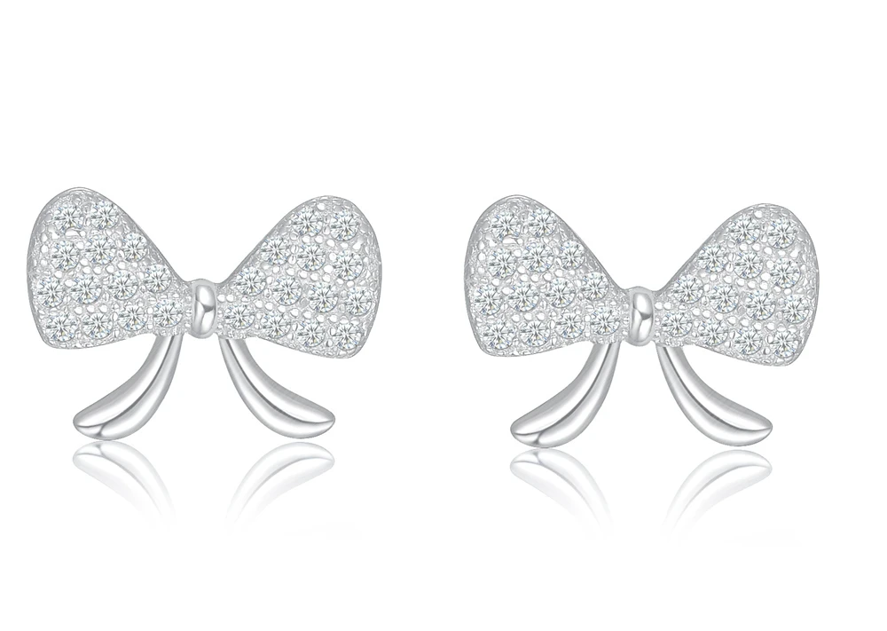 fashion Temperament Earrings Women's S S 925 Silver Inlaid Zircon Full Diamond Creative Personalized Bow Earrings