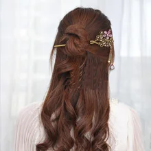 Кристалл горный хрусталь маркиза палочки для волос женщин с кисточкой из металлических цепочек заколки для волос аксессуар для волос