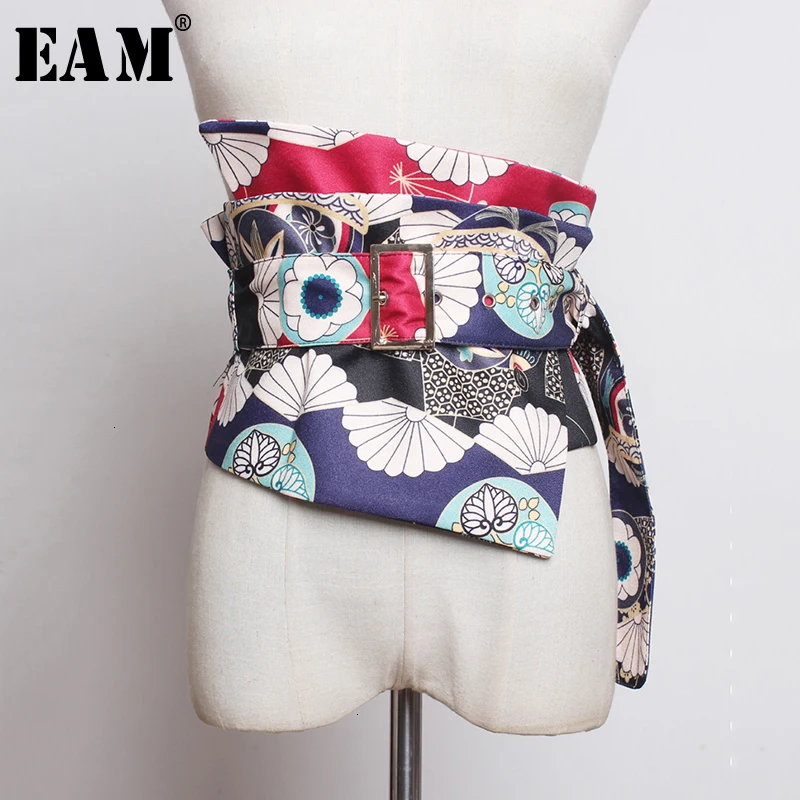 

[EAM] Pattern Printed Asymmetrical Long Wide Belt Personality Women New Fashion Tide All-match Spring Autumn 2020 1K376